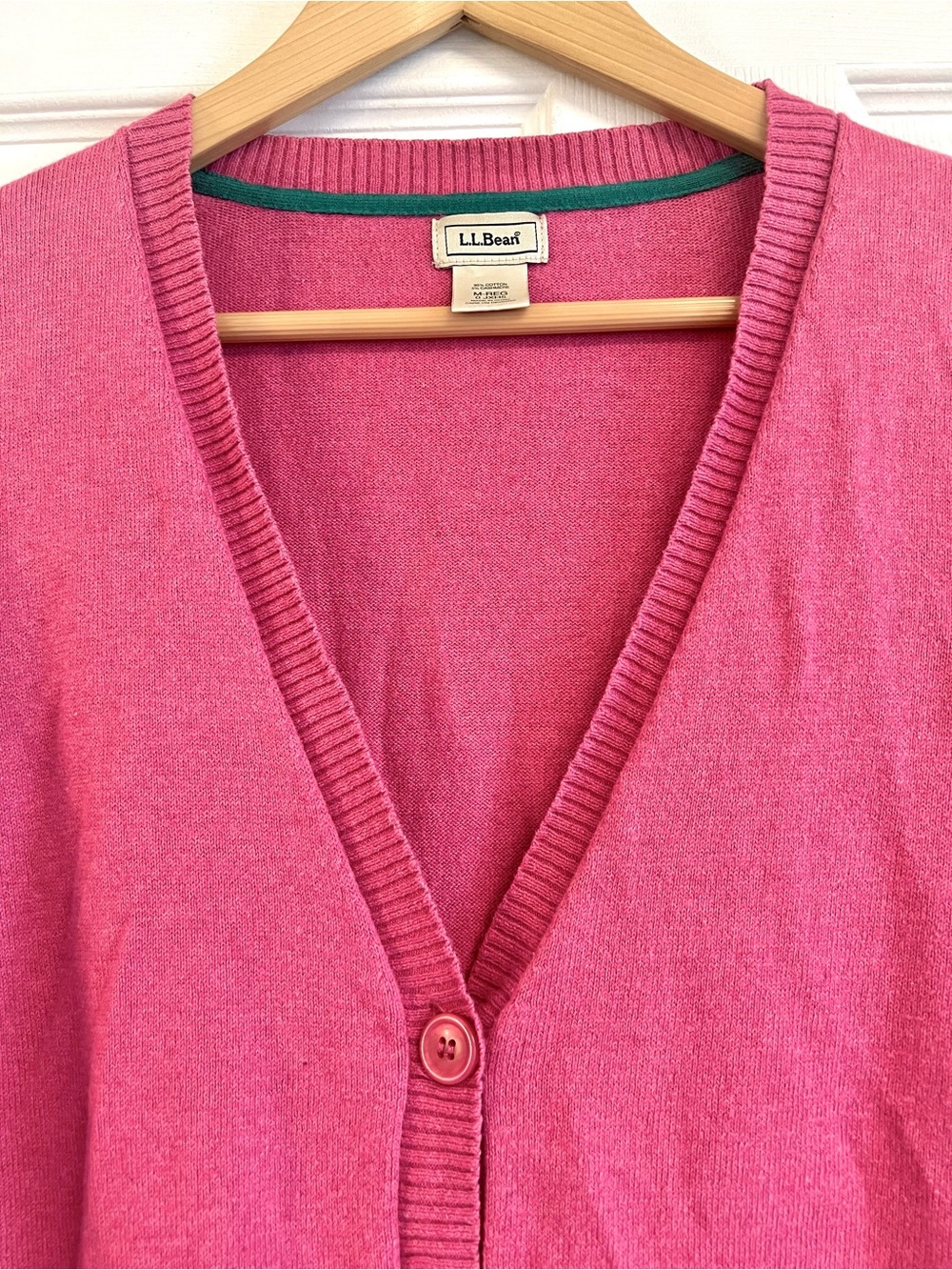 L.L. Bean Women's Bright Pink V-Neck Button Front Cardigan